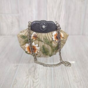 Vintage Ceramic Purse Figurine Floral with Rhinestone and Chain
